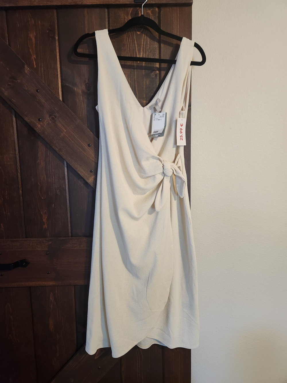 H&M Cream V-Neck Midi Dress with Side Tie
